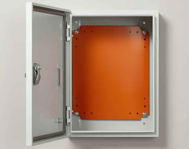 Phenolic insulator at the back of an electrical box.