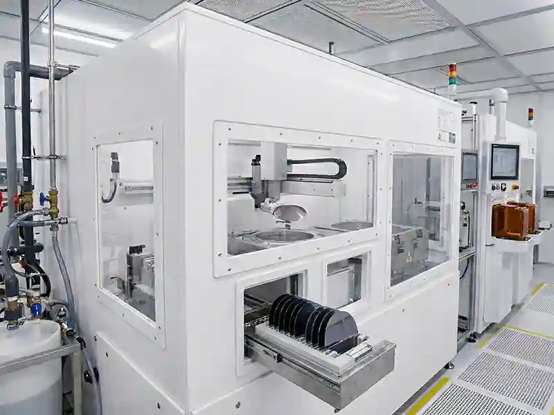 A wafer processing enclosure made of PVC FM 4910 in a semiconductor processing facility.
