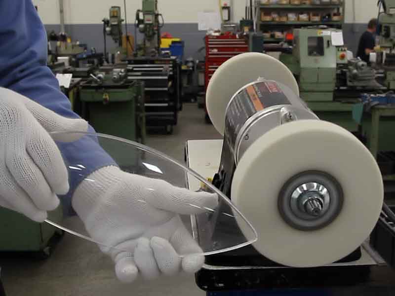 Buffing acrylic with muslins wheels can produce a gleaming edge.