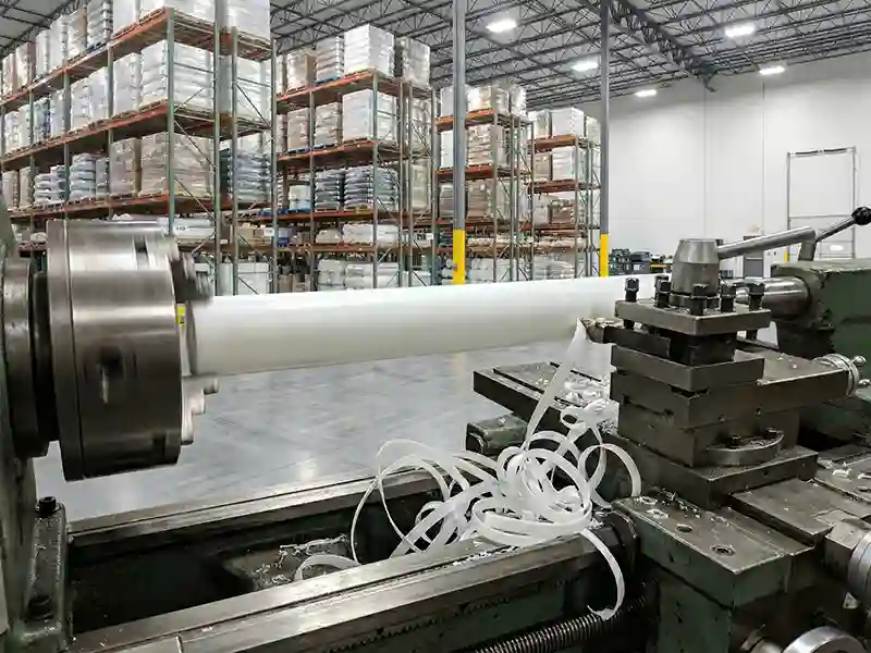 HDPE rod on a lathe.