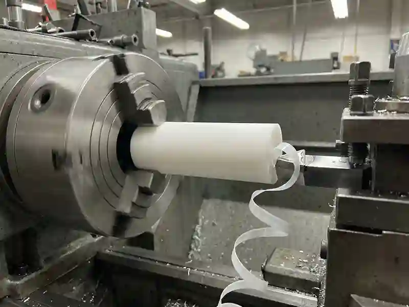 HDPE ribbon from a HDPE rod on a lathe.