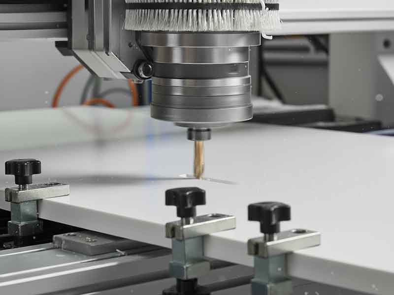 CNC machining white plastic sheet.