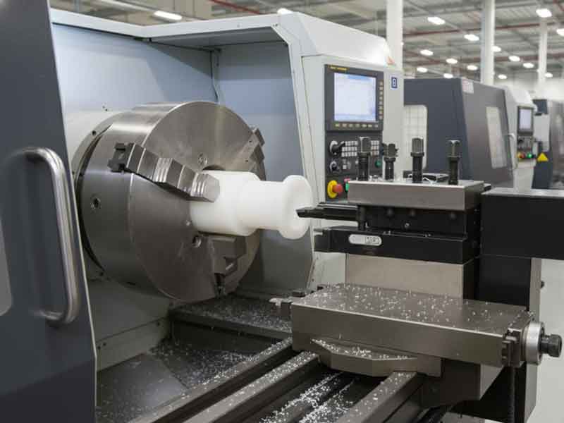 Computer controlled machining of a PTFE sheet.