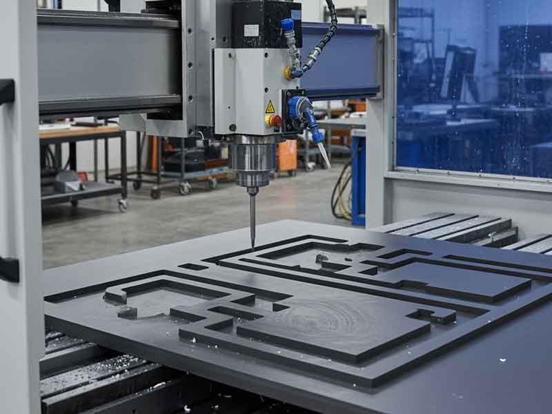 PVC sheet being machined into a part.