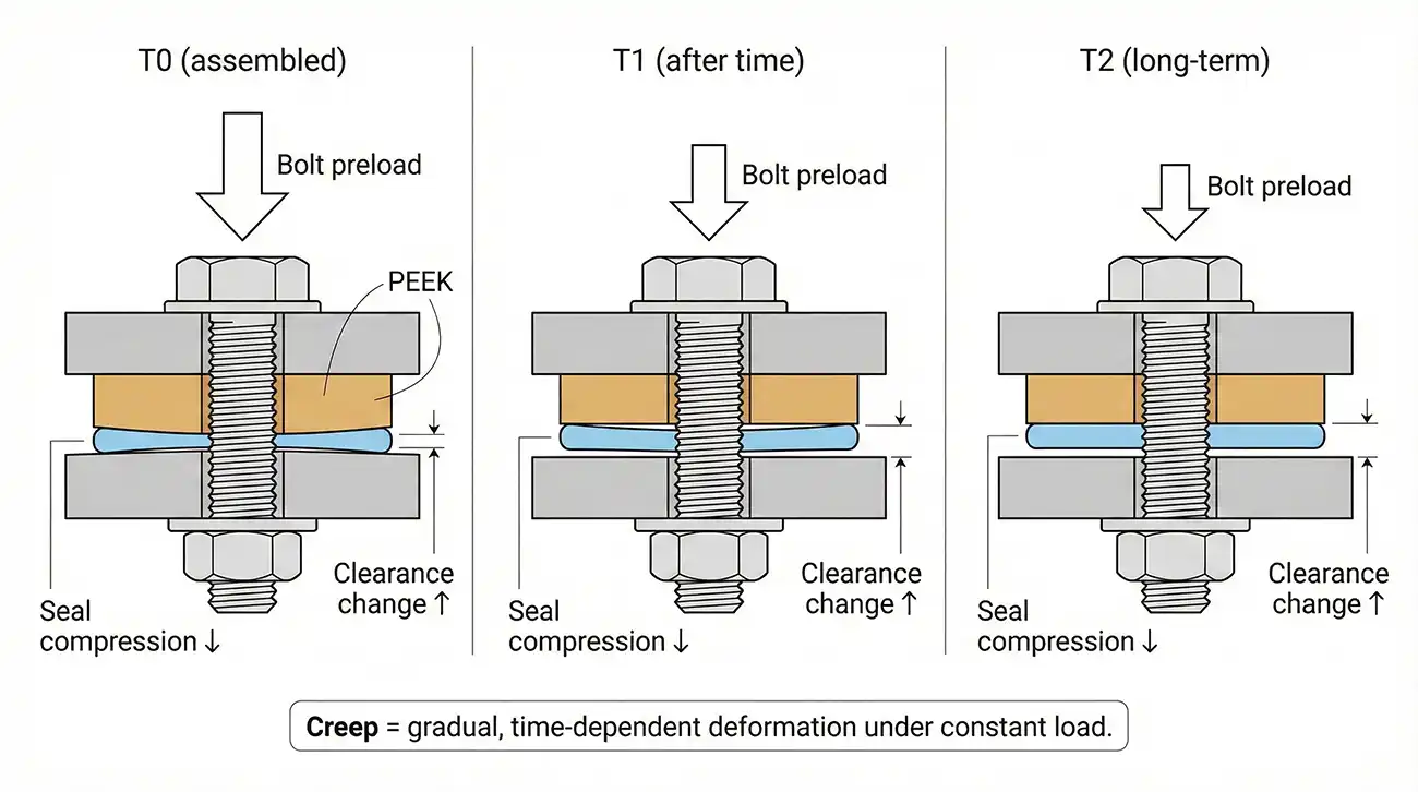Comparison image showing the manifestation of creep in a bolted assembly using a PEEK component.