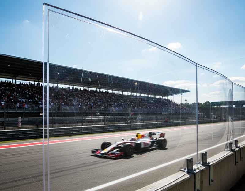 Mechanically fastened polycarbonate at a racetrack.
