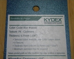 Kydex T Sheet 12 Length 12 Width P3 Velour Matte Cadet Blue Meets UL 94V0 and 945V Specifications 3/32 Thickness 