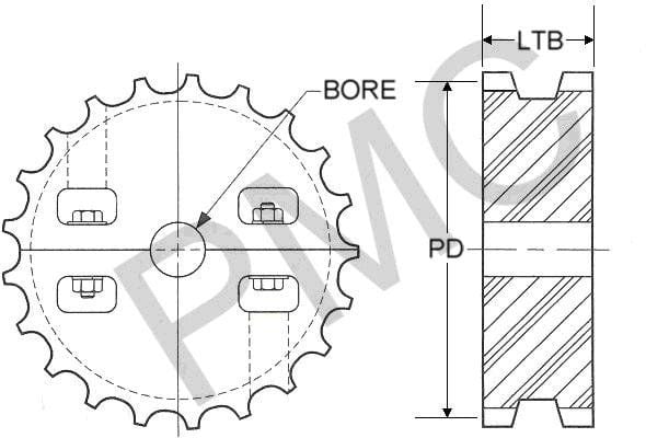 SPROCKET - FLAT-TOP CONVEYOR - 820 - STAINLESS STEEL HARDWARE | UHMW - 21 TEETH - 1 1/2" MAX BORE