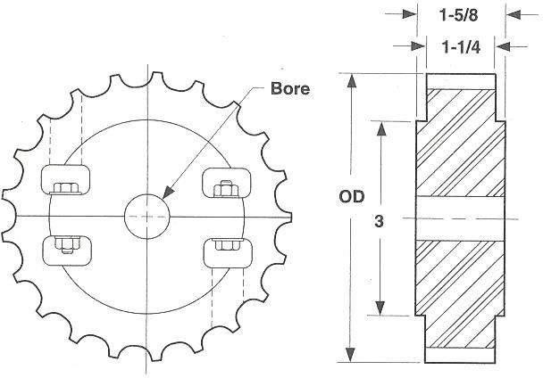 SPROCKET - FLAT TOP - 881 - SPLIT - UHMW | 21 TEETH - 1 1/2" MAX BORE - 5.089" PITCH DIA.