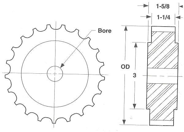 SPROCKET - FLAT TOP - 881 - UHMW | 21 TEETH - 1 3/4' MAX BORE