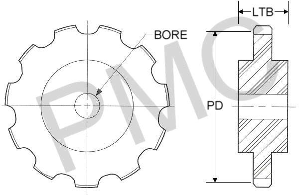 SPROCKET - FLAT TOP - 882 - UHMW | 9 TEETH - 1 3/4" MAX BORE - 4.386" PITCH DIA.