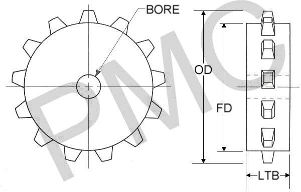 SPROCKET - FLAT WIRE BELT - 1/2" X 1" & 1" X 1" HEAVY WEIGHT BELT | UHMW - 13 TEETH - 4.95" OD