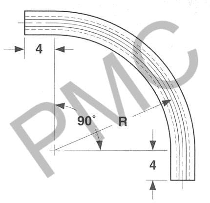 TRACK - 90 DEG. CORNERS - CARRYING - BEVEL DESIGN W/ EXTENSIONS | UHMW - 18" STANDARD RADIUS - 4" WI