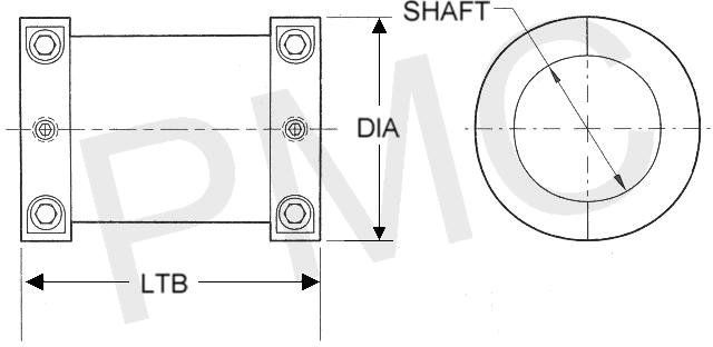 BUSHING - SPLIT STATIC SHAFT | NATURAL UHMW | 2-15/16" MAX BORE - 6-1/8" LENGTH - 4-1/2" OD