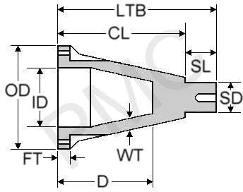 STUB SHAFT - BLACK NYLON | 11" OD - 4" ID - 8" DEPTH - 1.5" FLANGE THICKNESS - 1.937" SHAFT DIAMETER